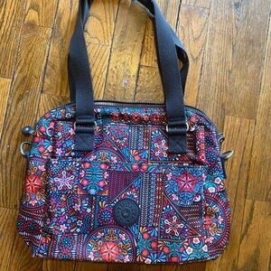 Kipling Floral Pattern Nylon Shoulder Bag in Pink, Blue and Orange